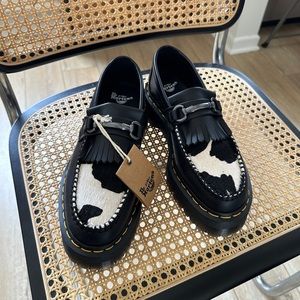 DOC MARTEN ADRIAN SNAFFLE HAIR & LEATHER COW PRINT KILTIE LOAFERS